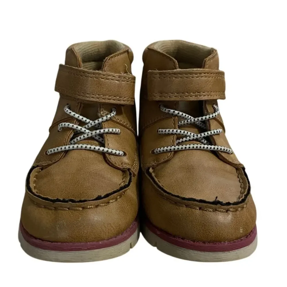 OshKosh Bgosh Boy's Ankle Booties Toddler 9M Brown Tan Lace Up Fastener Lined